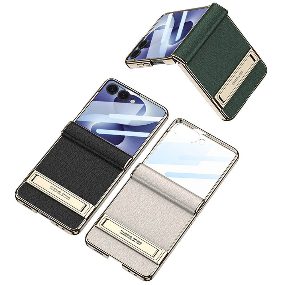GKK För Samsung Galaxy Z Flip8 Stativskal Magnetiskt Gångjärnsskydd PU + PC + Härdat Glas mobilskal