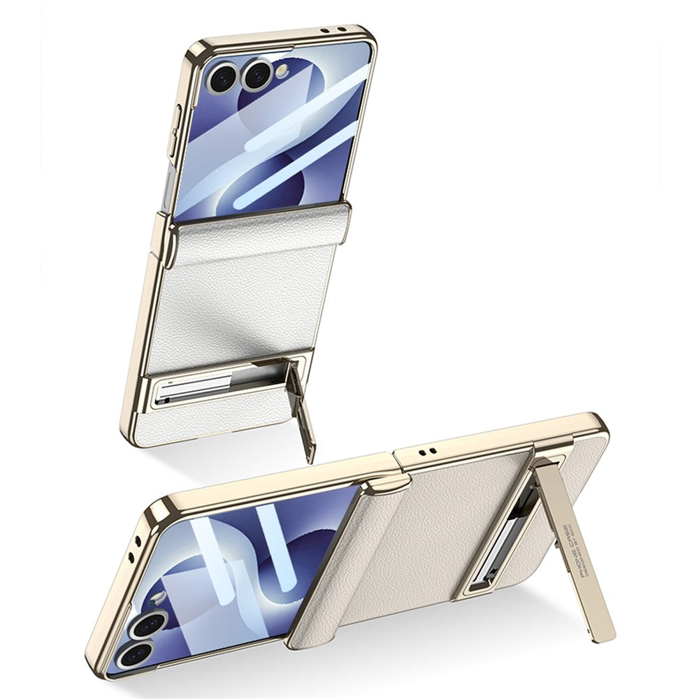 GKK För Samsung Galaxy Z Flip8 Stativskal Magnetiskt Gångjärnsskydd PU + PC + Härdat Glas mobilskal