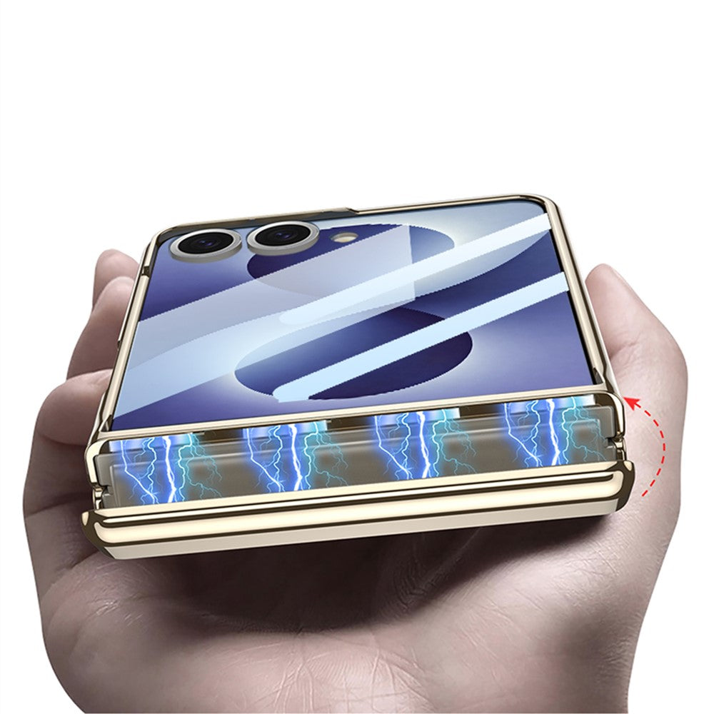 GKK För Samsung Galaxy Z Flip8 Stativskal Magnetiskt Gångjärnsskydd PU + PC + Härdat Glas mobilskal