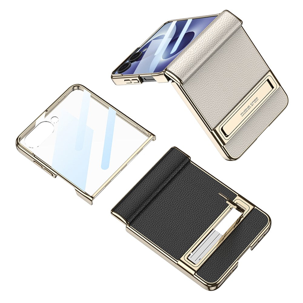 GKK För Samsung Galaxy Z Flip8 Stativskal Magnetiskt Gångjärnsskydd PU + PC + Härdat Glas mobilskal