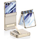 GKK För Samsung Galaxy Z Flip8 Stativskal Magnetiskt Gångjärnsskydd PU + PC + Härdat Glas mobilskal