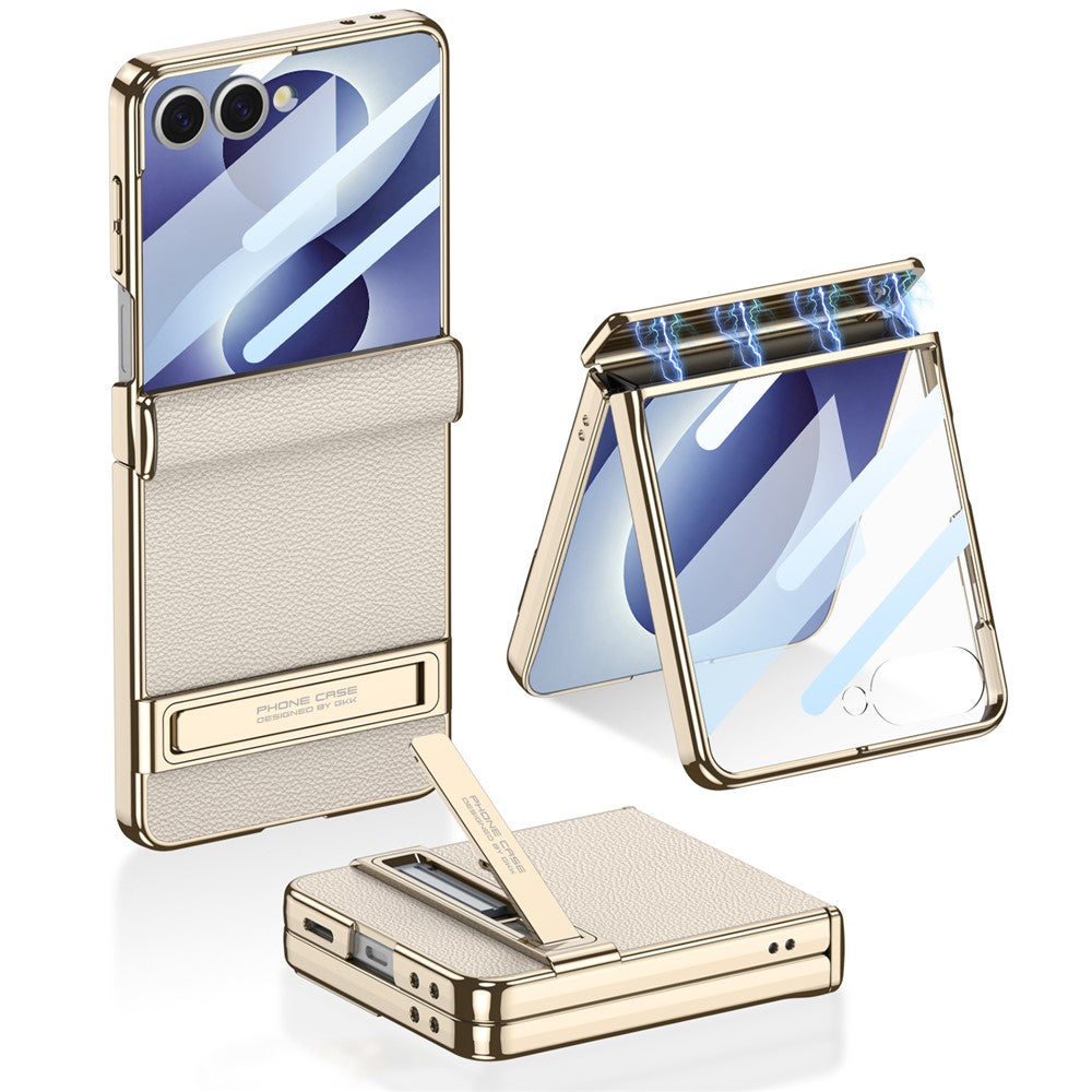 GKK För Samsung Galaxy Z Flip8 Stativskal Magnetiskt Gångjärnsskydd PU + PC + Härdat Glas mobilskal