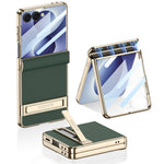 GKK För Samsung Galaxy Z Flip8 Stativskal Magnetiskt Gångjärnsskydd PU + PC + Härdat Glas mobilskal