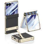 GKK För Samsung Galaxy Z Flip8 Stativskal Magnetiskt Gångjärnsskydd PU + PC + Härdat Glas mobilskal