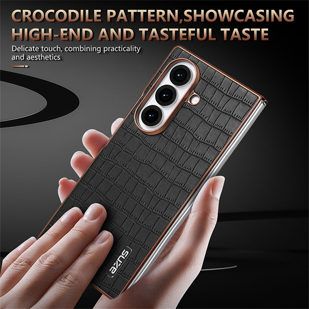 AZNS For Samsung Galaxy Z Fold8 Ultra Case Electroplating Crocodile Texture PU + TPU Phone Cover