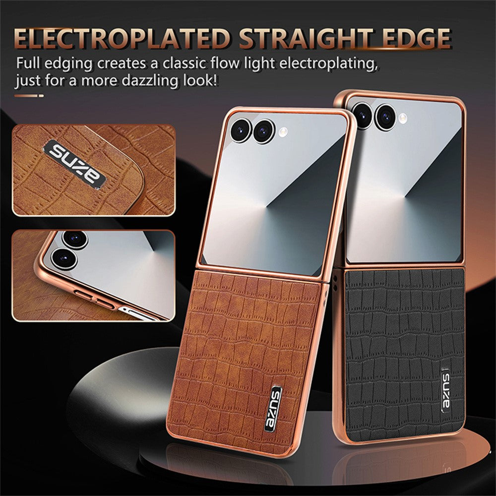 AZNS For Samsung Galaxy Z Flip8 Case Electroplating Crocodile Texture PU + TPU Phone Cover