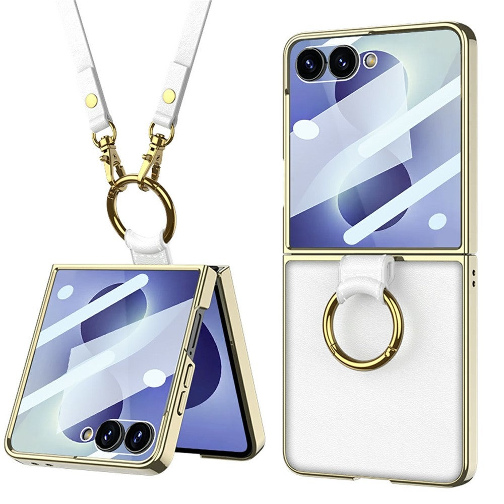 GKK til Samsung Galaxy Z Flip8 etui med ring kickstand, PU læder + PC telefoncover med skærmbeskytter / skulderrem