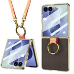 GKK til Samsung Galaxy Z Flip8 etui med ring kickstand, PU læder + PC telefoncover med skærmbeskytter / skulderrem