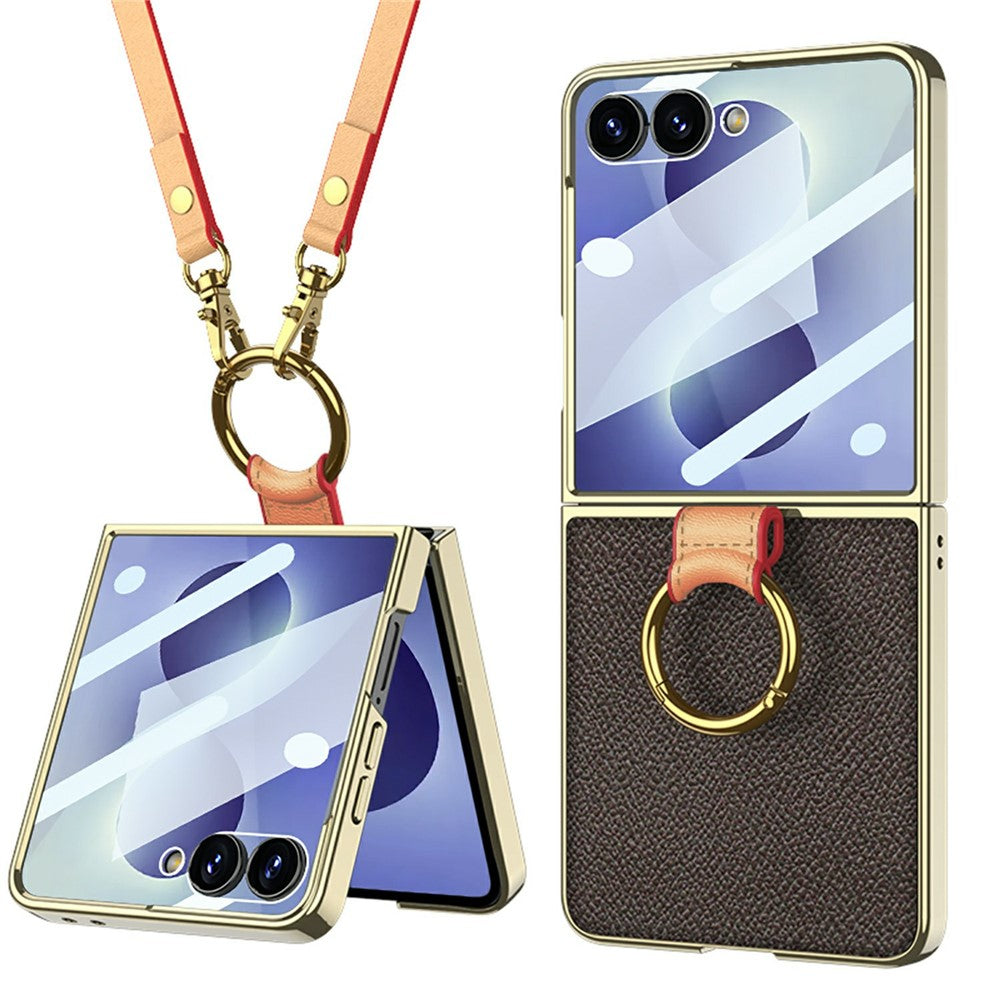 GKK til Samsung Galaxy Z Flip8 etui med ring kickstand, PU læder + PC telefoncover med skærmbeskytter / skulderrem