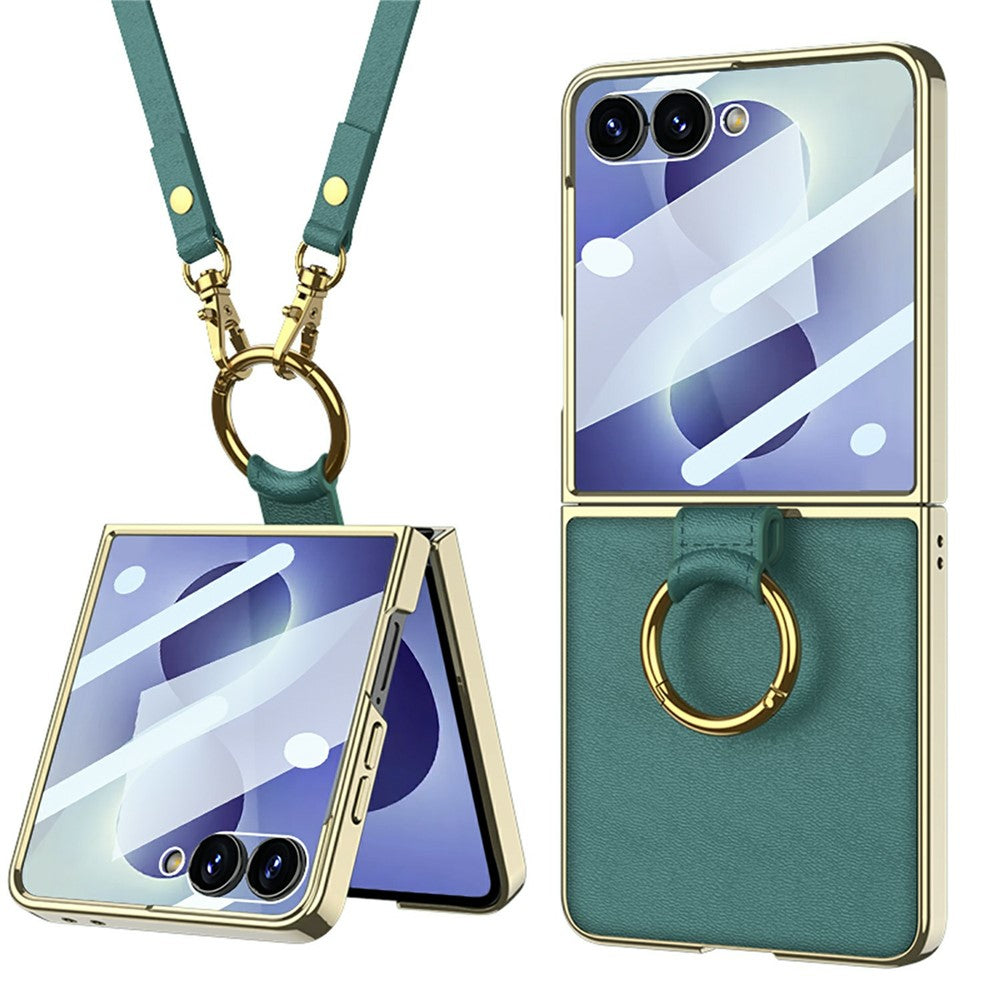 GKK til Samsung Galaxy Z Flip8 etui med ring kickstand, PU læder + PC telefoncover med skærmbeskytter / skulderrem