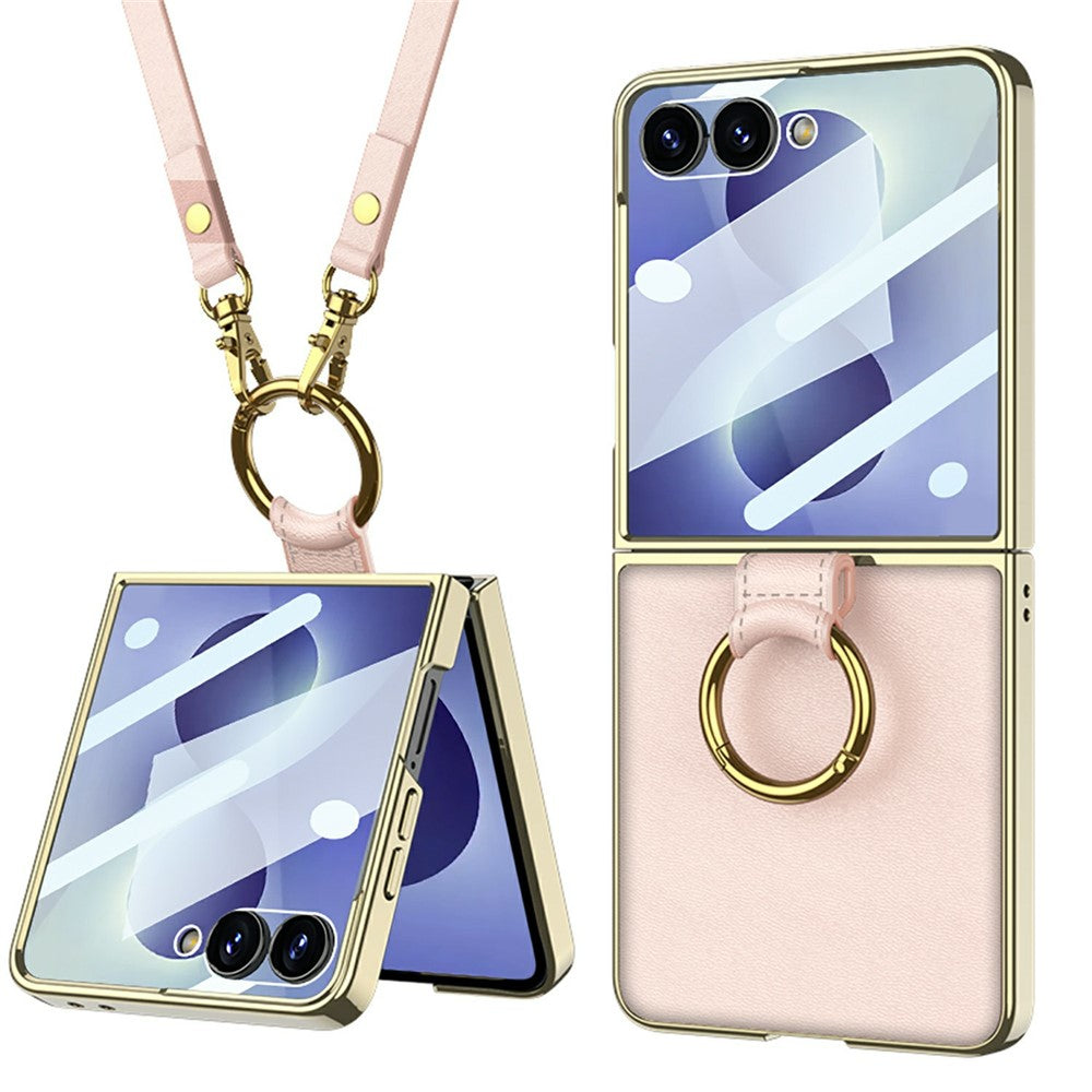 GKK til Samsung Galaxy Z Flip8 etui med ring kickstand, PU læder + PC telefoncover med skærmbeskytter / skulderrem