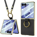 GKK til Samsung Galaxy Z Flip8 etui med ring kickstand, PU læder + PC telefoncover med skærmbeskytter / skulderrem