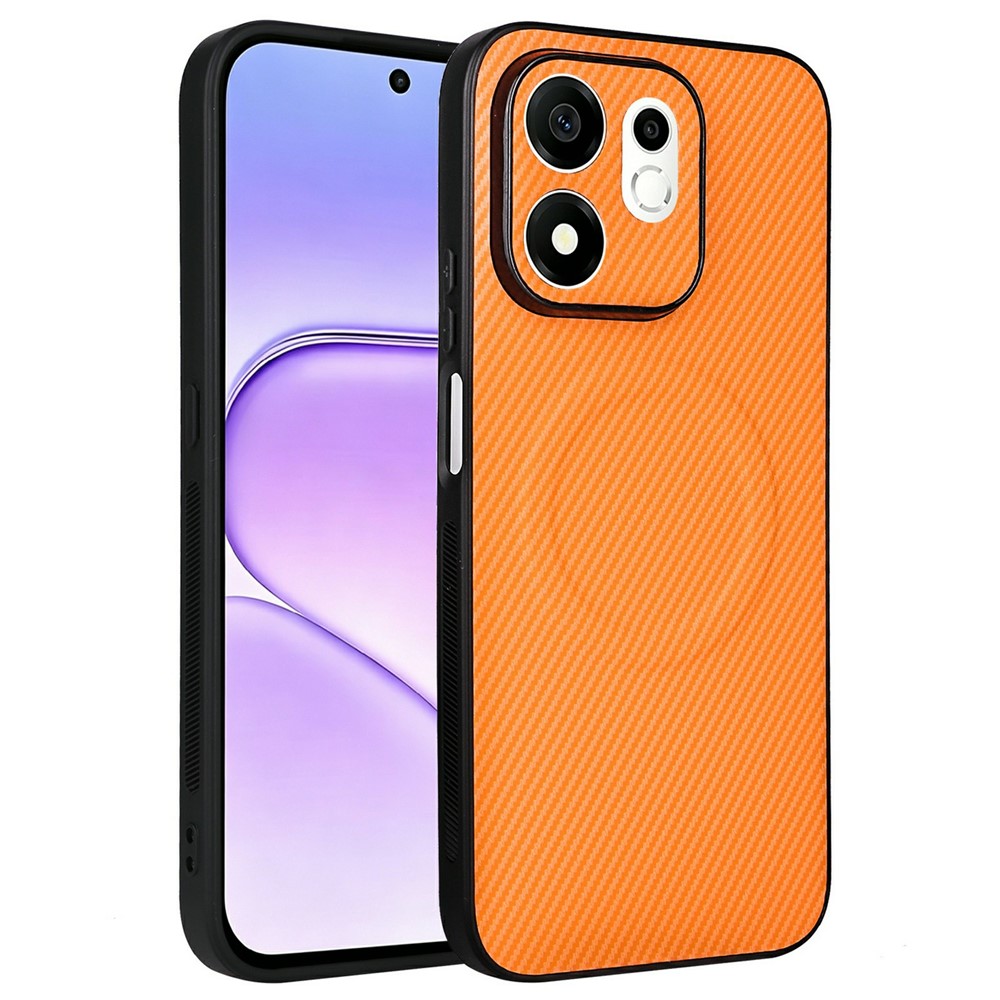 For Honor 600 Smart 5G / X7e Plus 5G Case Carbon Fiber Texture Leather Coated TPU PC Phone Cover with Metal Ring for Magnetic Car Mount