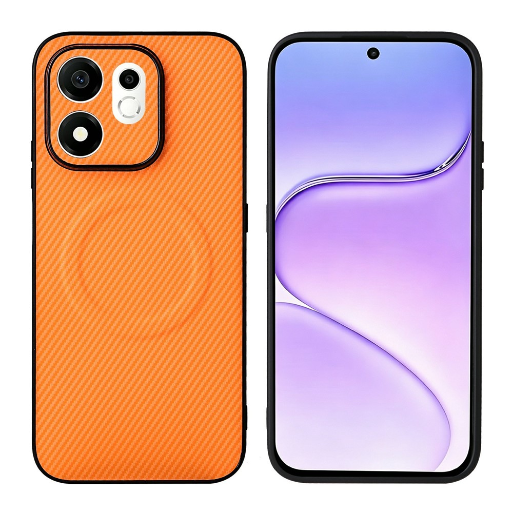 For Honor 600 Smart 5G / X7e Plus 5G Case Carbon Fiber Texture Leather Coated TPU PC Phone Cover with Metal Ring for Magnetic Car Mount