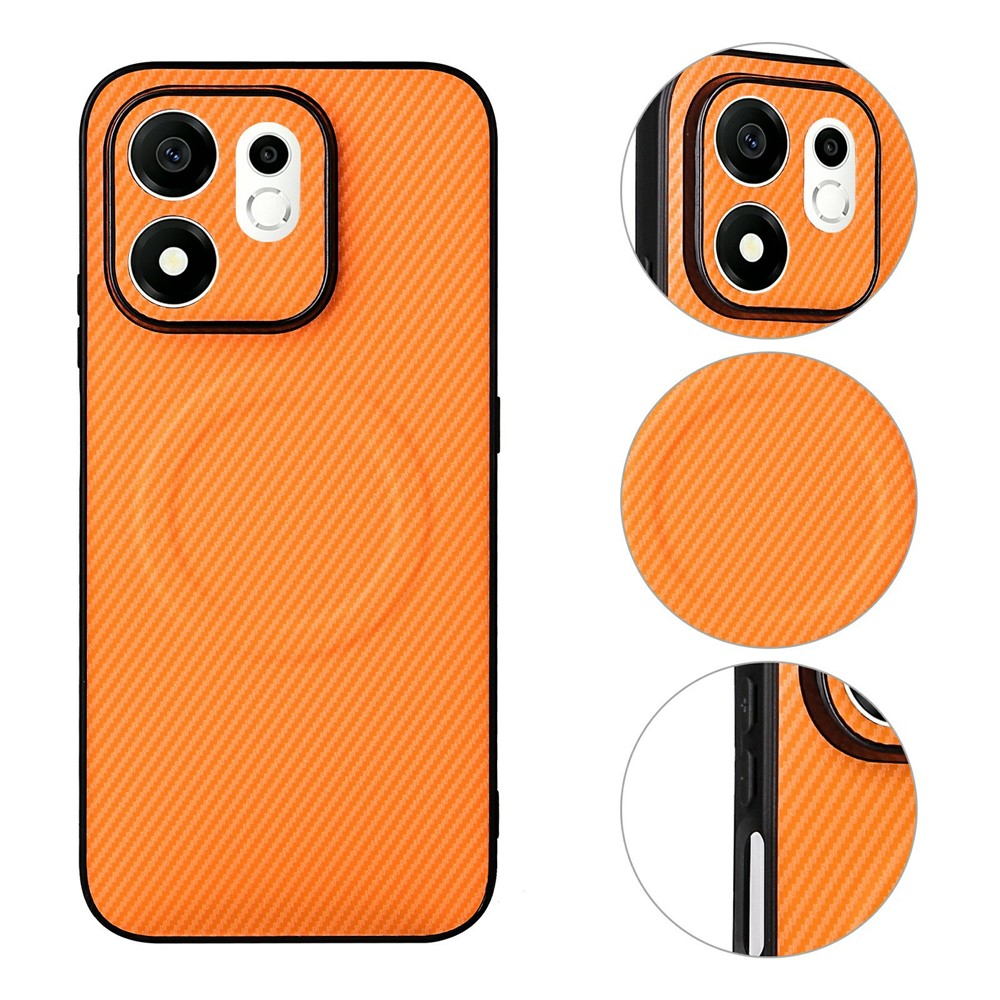 For Honor 600 Smart 5G / X7e Plus 5G Case Carbon Fiber Texture Leather Coated TPU PC Phone Cover with Metal Ring for Magnetic Car Mount