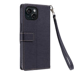Til iPhone 15 Læderetui med håndledsrem og skulderrem, Dual Color med flere kortlommer Telefoncover