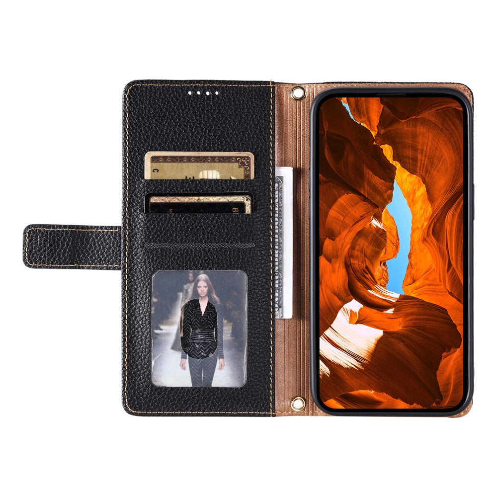 Til iPhone 15 Læderetui med håndledsrem og skulderrem, Dual Color med flere kortlommer Telefoncover