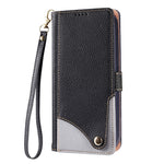 For iPhone 15 Plus Leather Case with Wrist Strap and Shoulder Strap Dual Color Multi Card Slots Phone Cover