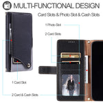 For iPhone 15 Plus Leather Case with Wrist Strap and Shoulder Strap Dual Color Multi Card Slots Phone Cover