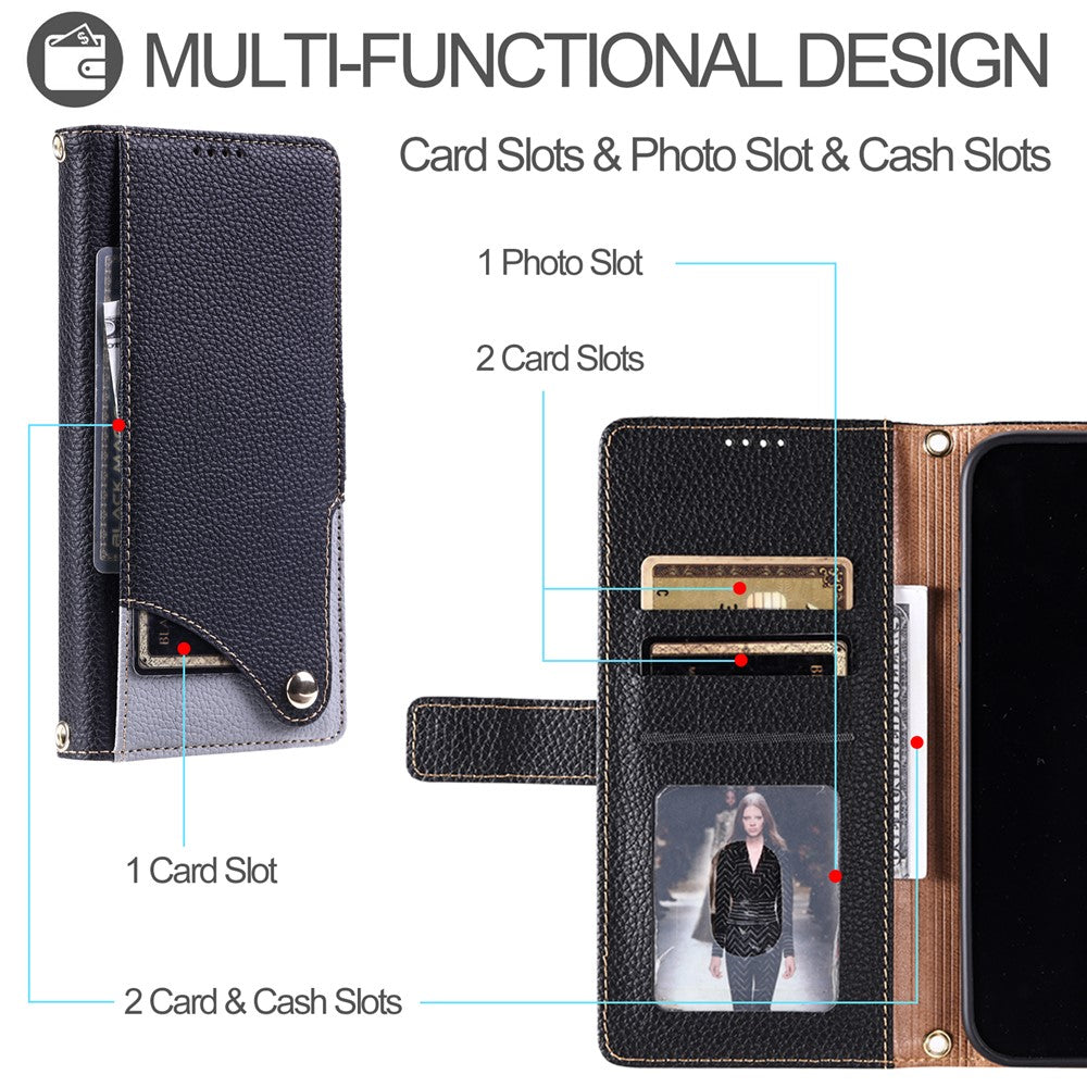 For iPhone 15 Plus Leather Case with Wrist Strap and Shoulder Strap Dual Color Multi Card Slots Phone Cover