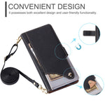 For iPhone 15 Plus Leather Case with Wrist Strap and Shoulder Strap Dual Color Multi Card Slots Phone Cover