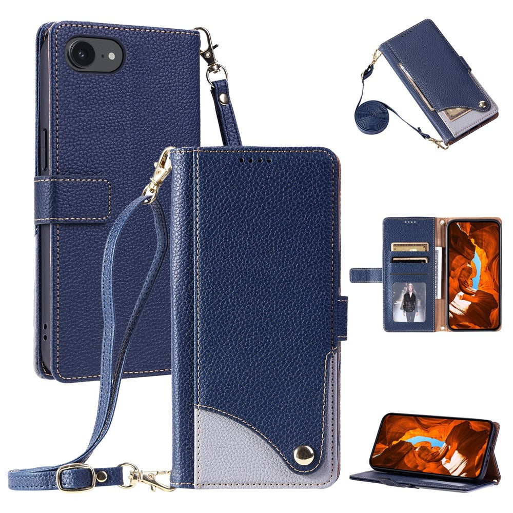 For iPhone 17th / 16th Leather Case with Wrist Strap and Shoulder Strap Dual Color Multi Card Slots Phone Cover