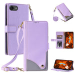 For iPhone 17th / 16th Leather Case with Wrist Strap and Shoulder Strap Dual Color Multi Card Slots Phone Cover