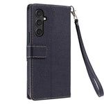 For Samsung Galaxy S24 Leather Case with Wrist Strap and Shoulder Strap Dual Color Multi Card Slots Phone Cover