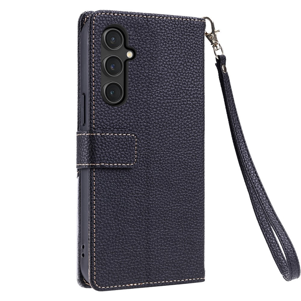 Til Samsung Galaxy S24 FE lædercover med håndrem og skulderrem, tofarvet telefoncover med flere kortlommer
