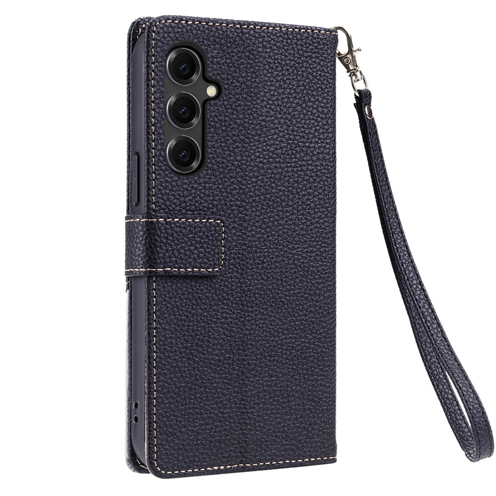 For Samsung Galaxy S25+ Leather Case with Wrist Strap and Shoulder Strap Dual Color Multi Card Slots Phone Cover