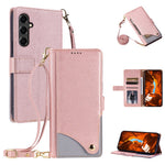 For Samsung Galaxy S25+ Leather Case with Wrist Strap and Shoulder Strap Dual Color Multi Card Slots Phone Cover