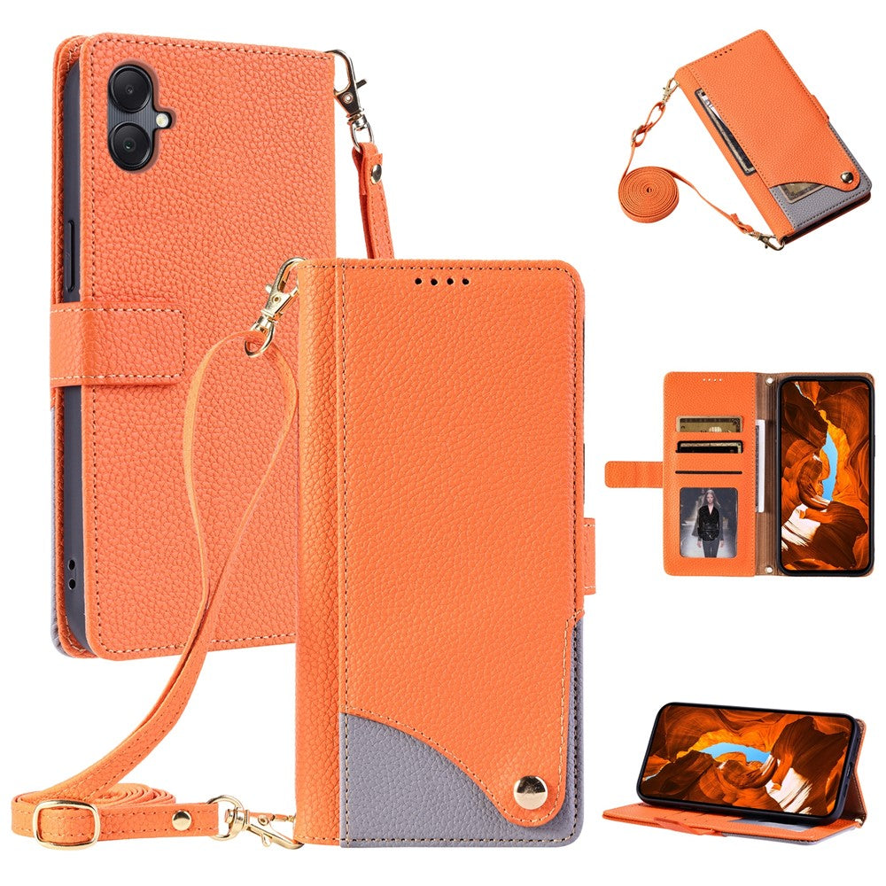 Till Samsung Galaxy A05 4G / Galaxy F05 / Galaxy M05 4G Läderfodral med handledsrem och axelrem Tvåfärgat Telefonfodral med flera kortfack