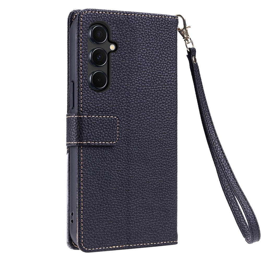 For Samsung Galaxy A55 5G Leather Case with Wrist Strap and Shoulder Strap Dual Color Multi Card Slots Phone Cover