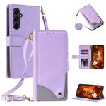 For Samsung Galaxy A55 5G Leather Case with Wrist Strap and Shoulder Strap Dual Color Multi Card Slots Phone Cover