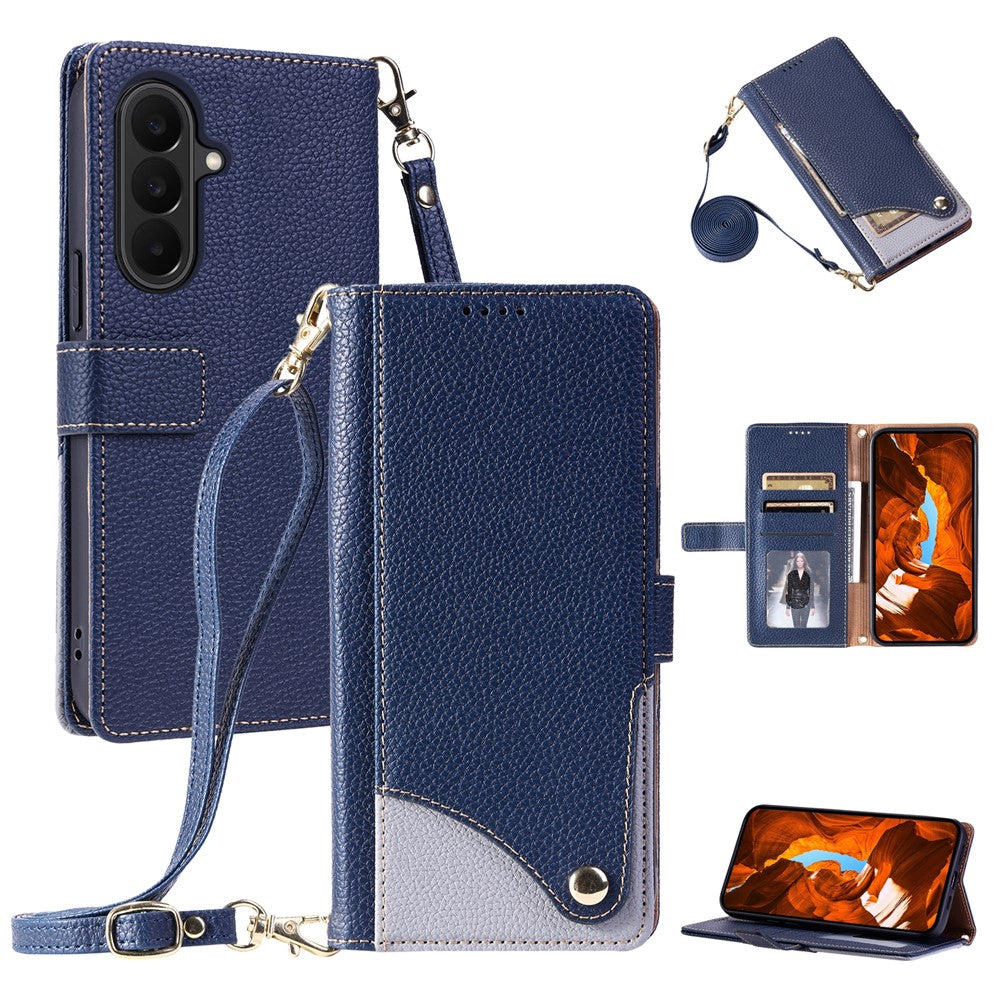 Til Samsung Galaxy A57 5G Lædercover med håndledsrem og skulderrem, tofarget telefoncover med flere kortlommer