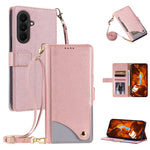 For Samsung Galaxy A27 5G Leather Case with Wrist Strap and Shoulder Strap Dual Color Multi Card Slots Phone Cover
