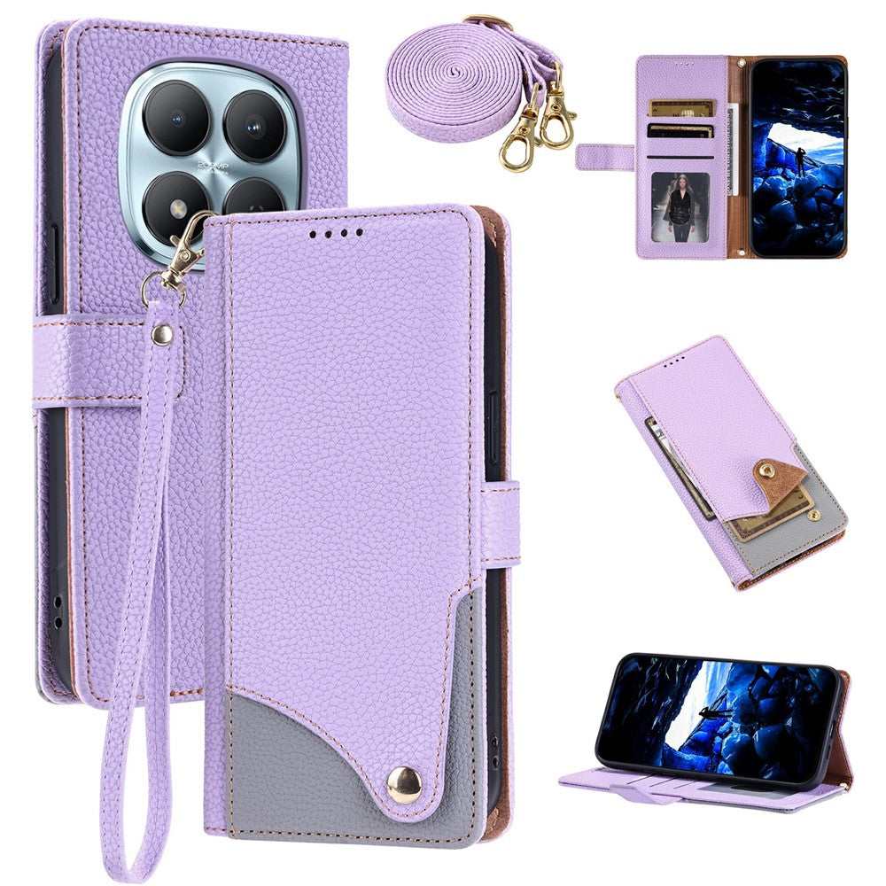 For Xiaomi Redmi Note 15 Pro 5G (Global) Leather Case with Wrist Strap and Shoulder Strap Dual Color Multi Card Slots Phone Cover