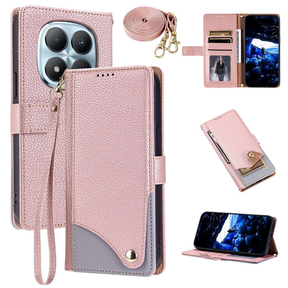For Xiaomi Redmi Note 15 Pro 5G (Global) Leather Case with Wrist Strap and Shoulder Strap Dual Color Multi Card Slots Phone Cover