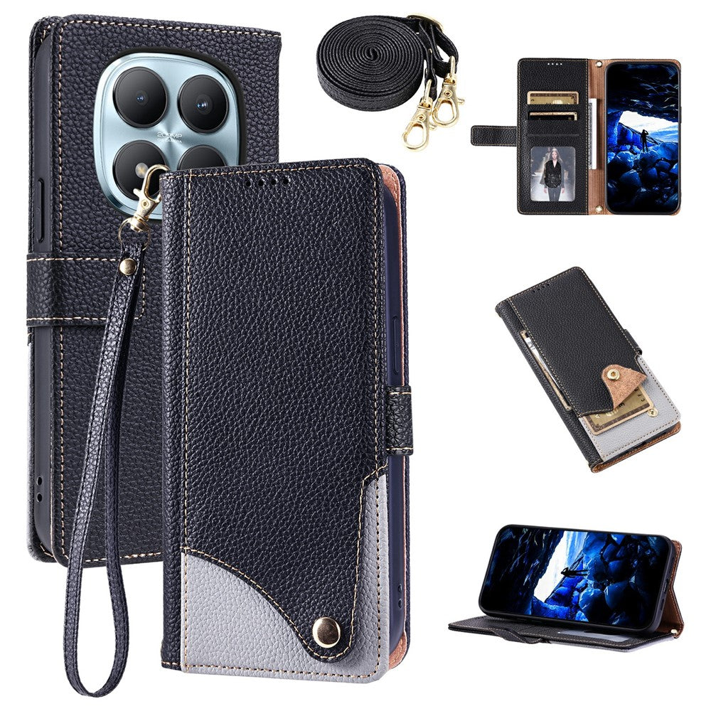For Xiaomi Redmi Note 15 Pro 4G (Global) Leather Case with Wrist Strap and Shoulder Strap Dual Color Multi Card Slots Phone Cover