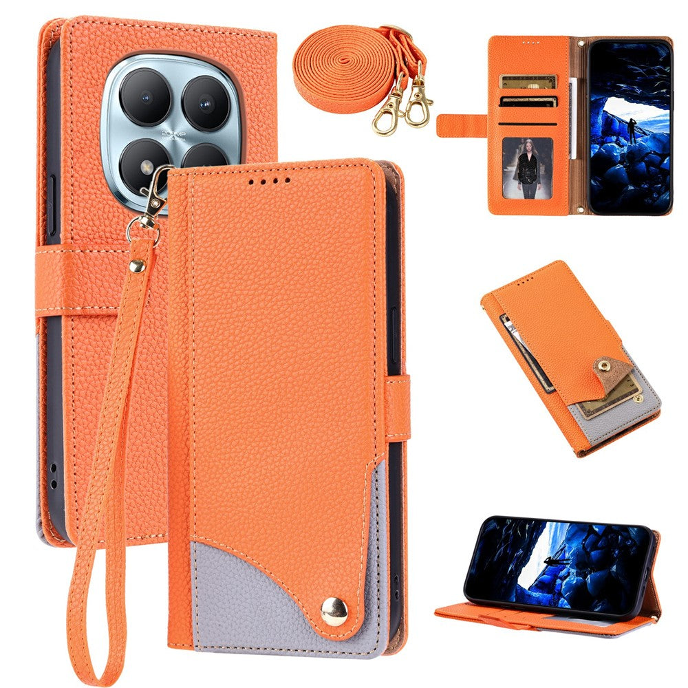For Xiaomi Redmi Note 15 Pro 4G (Global) Leather Case with Wrist Strap and Shoulder Strap Dual Color Multi Card Slots Phone Cover