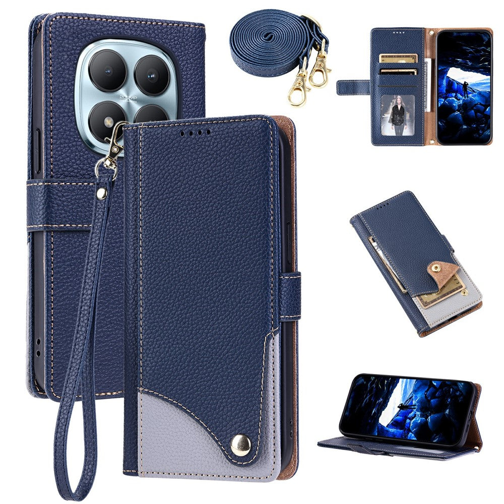 For Xiaomi Redmi Note 15 Pro 4G (Global) Leather Case with Wrist Strap and Shoulder Strap Dual Color Multi Card Slots Phone Cover