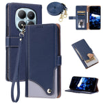 For Xiaomi Redmi Note 15 Pro+ 5G (Global)  /  Poco M8 Pro 5G Leather Case with Wrist Strap and Shoulder Strap Dual Color Multi Card Slots Phone Cover