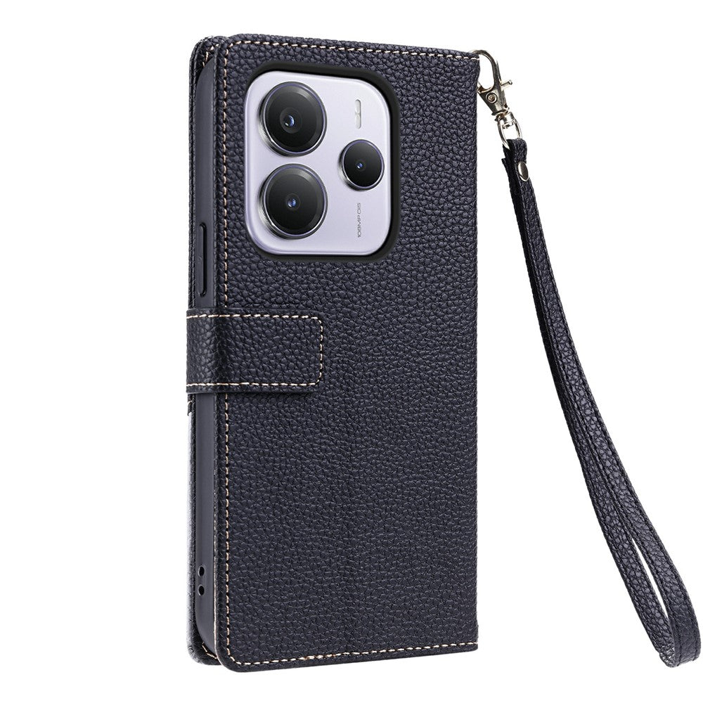 For Xiaomi Redmi Note 14 5G  /  Poco M7 Pro 5G Leather Case with Wrist Strap and Shoulder Strap Dual Color Multi Card Slots Phone Cover