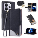 For Xiaomi Redmi Note 14 5G  /  Poco M7 Pro 5G Leather Case with Wrist Strap and Shoulder Strap Dual Color Multi Card Slots Phone Cover