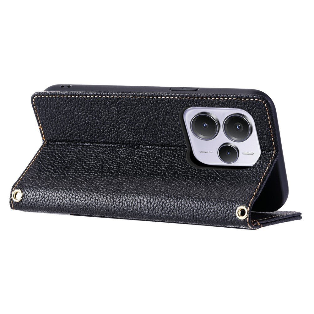 For Xiaomi Redmi Note 14 5G  /  Poco M7 Pro 5G Leather Case with Wrist Strap and Shoulder Strap Dual Color Multi Card Slots Phone Cover