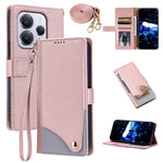 For Xiaomi Redmi Note 14 5G  /  Poco M7 Pro 5G Leather Case with Wrist Strap and Shoulder Strap Dual Color Multi Card Slots Phone Cover