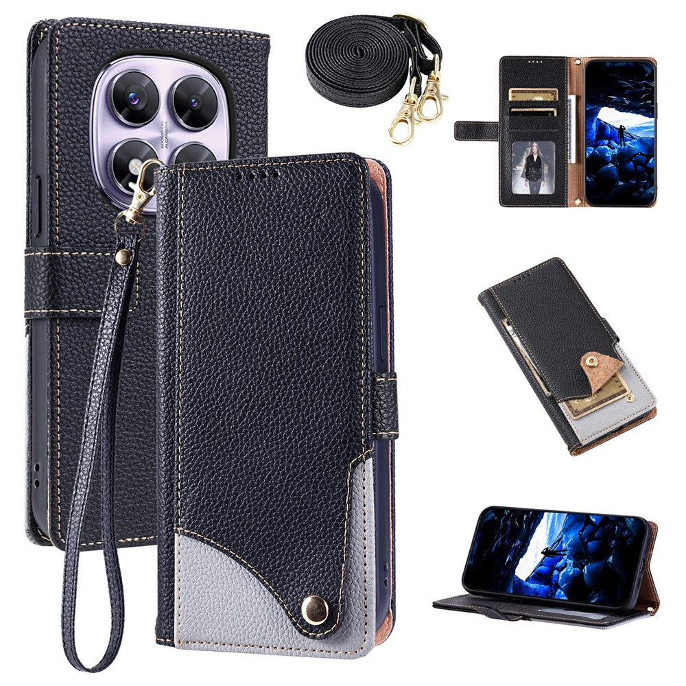 For Xiaomi Redmi Note 14 Pro 5G  /  Poco X7 5G  /  Redmi Note 14 Pro+ 5G Leather Case with Wrist Strap and Shoulder Strap Dual Color Multi Card Slots Phone Cover