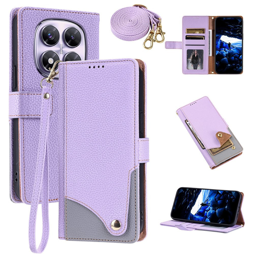 For Xiaomi Redmi Note 14 Pro 5G  /  Poco X7 5G  /  Redmi Note 14 Pro+ 5G Leather Case with Wrist Strap and Shoulder Strap Dual Color Multi Card Slots Phone Cover