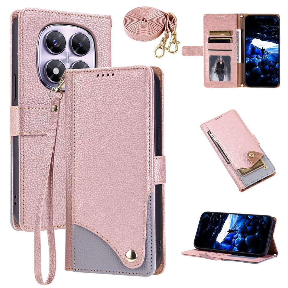 For Xiaomi Redmi Note 14 Pro 5G  /  Poco X7 5G  /  Redmi Note 14 Pro+ 5G Leather Case with Wrist Strap and Shoulder Strap Dual Color Multi Card Slots Phone Cover