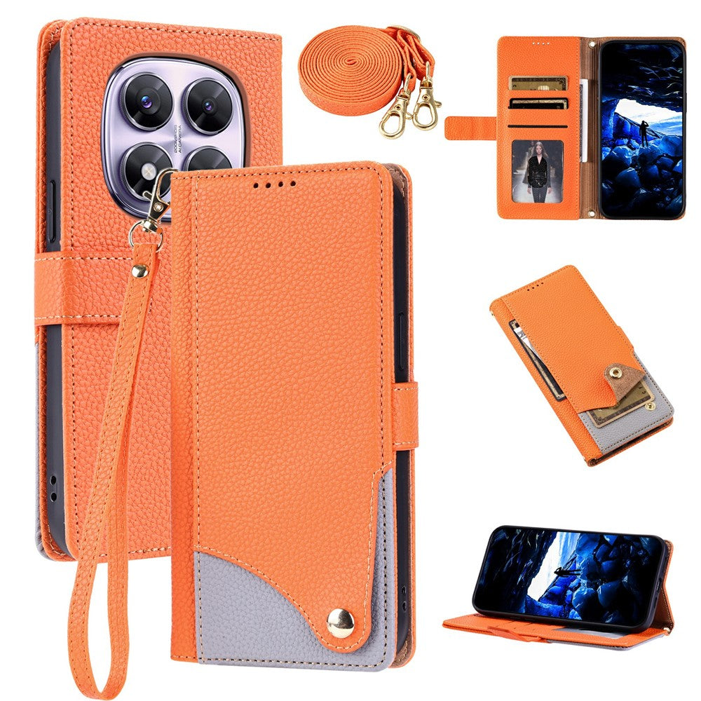 For Xiaomi Redmi Note 14 Pro 5G  /  Poco X7 5G  /  Redmi Note 14 Pro+ 5G Leather Case with Wrist Strap and Shoulder Strap Dual Color Multi Card Slots Phone Cover
